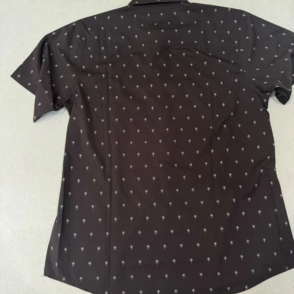 Dixxon The Historia Shirt Mens L Black Short Sleeve Cross Print Button Down